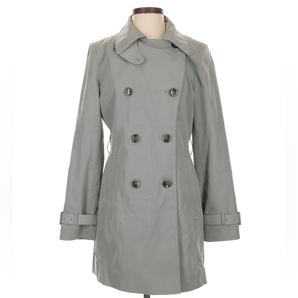 Calvin Klein Gray Double-Breasted Trench Coat – Pale Blue Lining, Size S